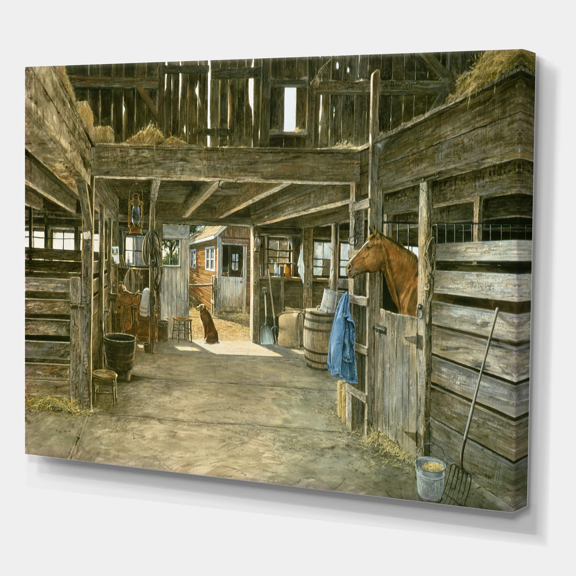 Designart - The Horse In The Barn And Dog In Doorway
